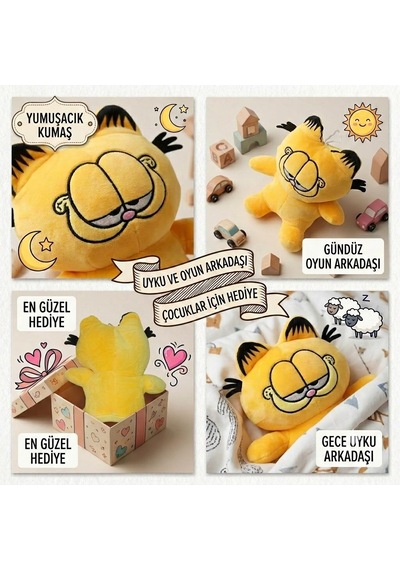 2li Paket Garfield Peluş Oyuncak 24 Cm Yumuşak Uyku Arkadaşı Yastık Peluş Karakter Figür Seti 2 Adet Sarı