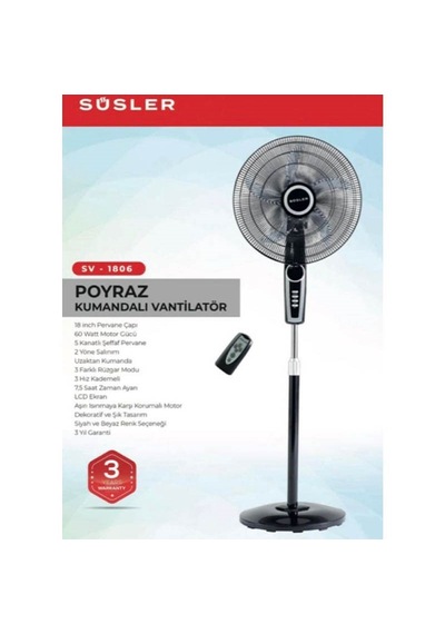 Süsler Sv-1806r Poyraz Uzaktan Kumandalı Vantilatör Süsler Sv-1806r Poyraz Uzaktan Kumandalı Vantilatör