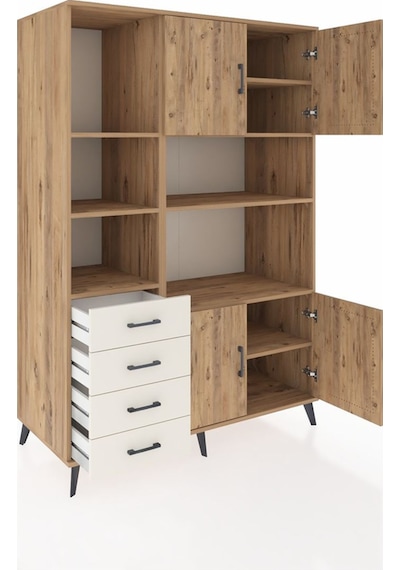 Kronos Dolap 8 Raflı 4 Çekmeceli 4 Kapaklı 132x59x195 Çam-çam... Çam