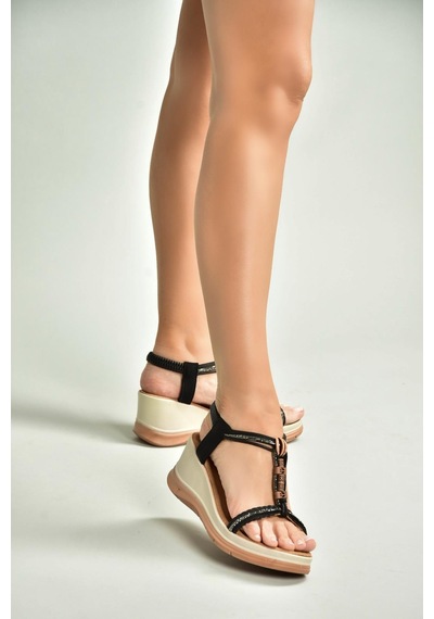 Fox Shoes U258925909 Siyah Dolgu Tabanlı Kadın Sandalet Siyah