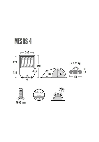 High Peak Mesos 4 Kişilik Kamp Çadırı Beyaz - Kırmızı