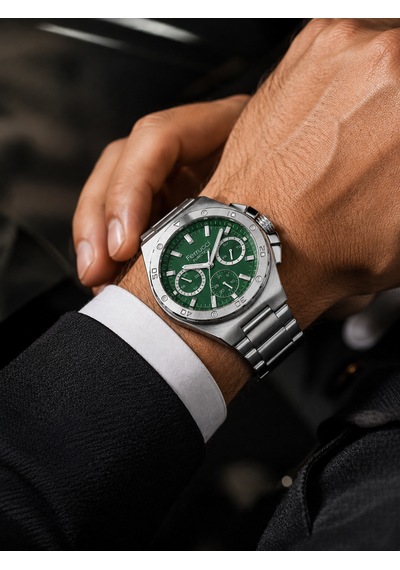 Ferrucci Fc80866 Spor Model Fonksiyonlu Çelik Kordon Ve Kasa Erkek Kol Saati Gümüş - Yeşil