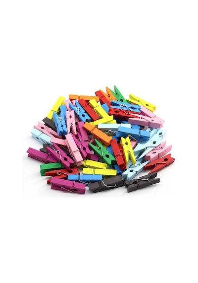 100 Lü Renkli Ahşap Mandal 2.5 Cm 12 Li Paket 1200 Adet