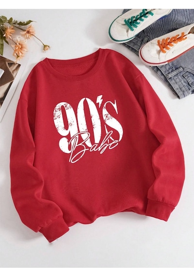 Startmore Kırmızı Unisex Erkek/kadın 90's Özel Renkli Oversize Bisiklet Yaka Pamuklu