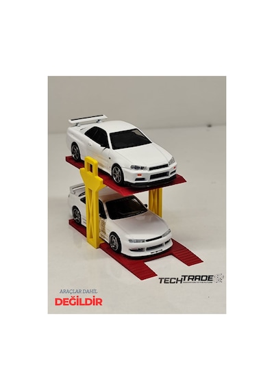 1/64 Ölçek Diorama 2 Araçlık Lift Sarı-kırmızı