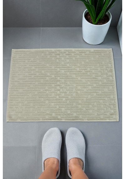 Tuğla Desenli 2li Ayak Havlusu - 50x70 Cm - Su Emici Banyo Paspası Seti - Yeşil Yeşil
