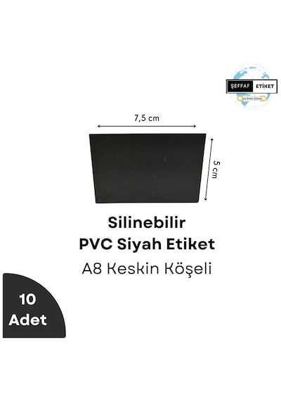 10 Adet Silinebilir Kara Tahta Etiket 10lu A8 Pvc Siyah Etiket Se
