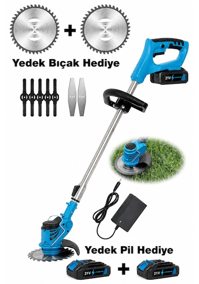 4 Lü Bahçe Bakım Seti Çim Biçme Makinesi Hava Üfleme Makinesi, Dal Budama Makası Ve Budama Testeresi Mavi