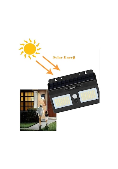 Philips BWS010 10W Solar Güneş Enerjili Duvar Aplik Beyaz Işık - Dış Mekan Sensörlü Aydınlatması Siyah