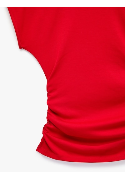 Koton Slim Fit Kısa Kollu Bisiklet Yaka Büzgülü Tişört Kırmızı 6sal10637ık