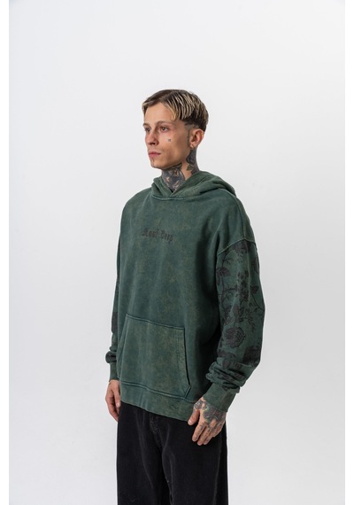 Respire Erkek Root Deep Baskılı Yıkamalı Kapüşonlu Oversize Hoodie Yeşil