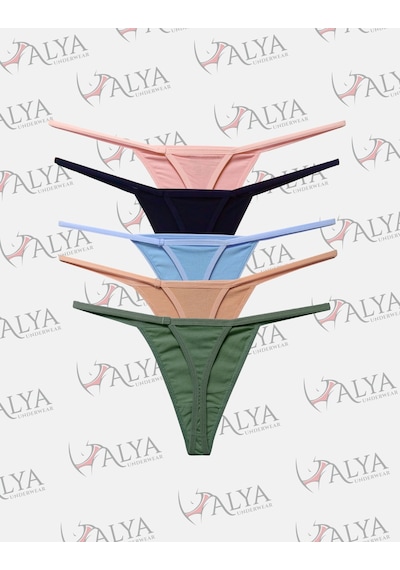 Alya Underwear Kadın Ipli Tanga Külotlar - 5 Li Paket Sarı, Mor, Mint, Somon,mavi 1301p P14