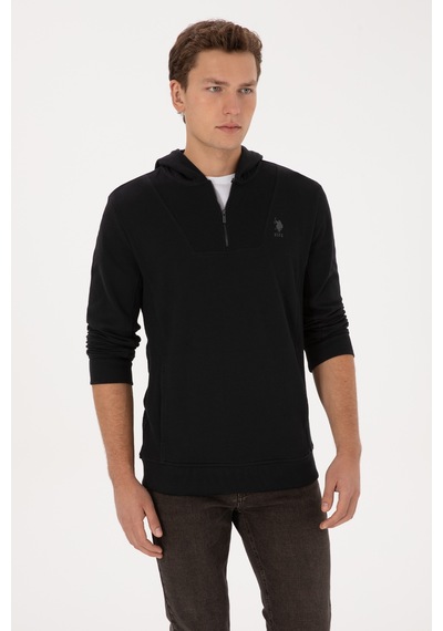 U.S. Polo Assn. Erkek Regular Fit Yarım Fermuarlı Kapüşonlu Siyah Sweatshirt 50316391-VR046 U.S. Polo Assn. Erkek Regular Fit Yarım Fermuarlı Kapüşonlu Siyah Sweatshirt 50316391-VR046