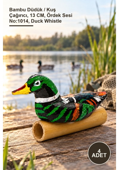 4 Adet Bambu Ördek Sesi Bambu Düdük / Kuş Çağırıcı, 13 Cm, Ördek Sesi No:1014, Duck Whistle