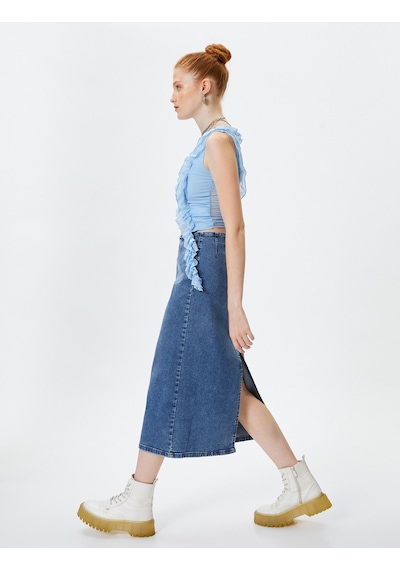 Koton Midi Kot Etek Arkadan Yırtmaç Detaylı Esnek Pamuklu Koyu İndigo 4wal70015md Dark Indigo Koton Midi Kot Etek Arkadan Yırtmaç Detaylı Esnek Pamuklu Koyu İndigo 4wal70015md Dark Indigo