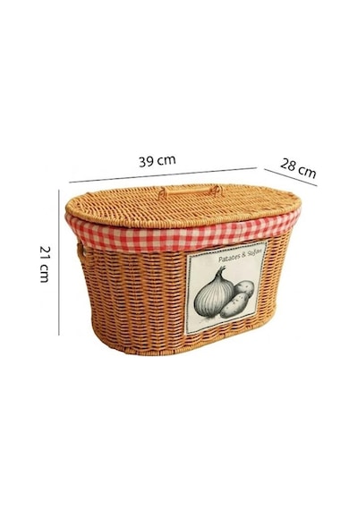 Atbyhome Oval Rattan Hasır Patates Soğan Çift Bölmeli Sepet Düzenleyici Organizer Kahverengi