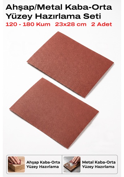 120-180 Kum Tabaka Zımpara 23x28 Cm 2 Adet Ahşap Ve Metal Yüzey Seti