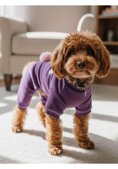 Pony Purple Ponpon Köpek Tulumu Şardonlu Polar Kumaş Küçük Irk Köpekler İçin Tüy Dökülmesini Mor L