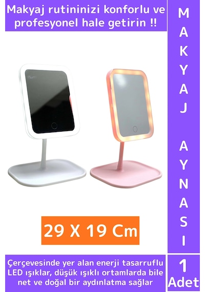 Premium Profesyonel Ev Kuaför Kullanım Hediyelik Şık Diktörgen Led Işıklı Makyaj Aynası 29 X 19 Cm Çok Renkli