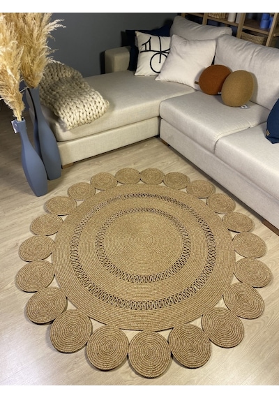 Mavaux Begonvil Jüt Hasırlı Örgü Kilim Bej