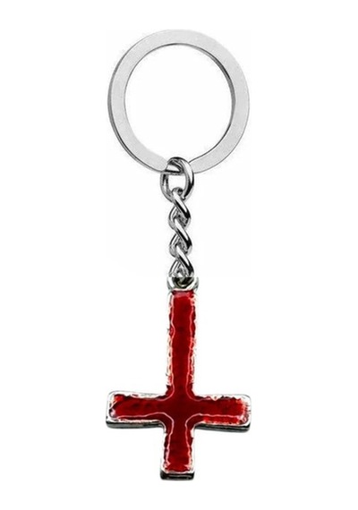 Kırmızı Mineli Gotik Haç Metal Anahtarlık Unisex Alternatif & Gotik Aksesuar