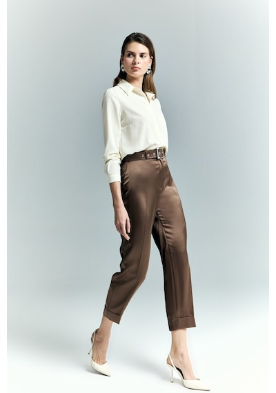 Lisa Saten Duble Paça Pantolon - Kahve-137241 Kahve