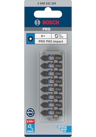 Professional Accessories Aksesuar 2608522324 8 Parça Tornavida Seti Yıldız Impact Control, 8 X Ph2 Uç Uzunluğu: 25