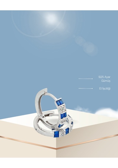 Brezza Lusso Jewelry Safir Baget Diamond Stylish Night Halka Kadın Gümüş Küpe 18 Mm