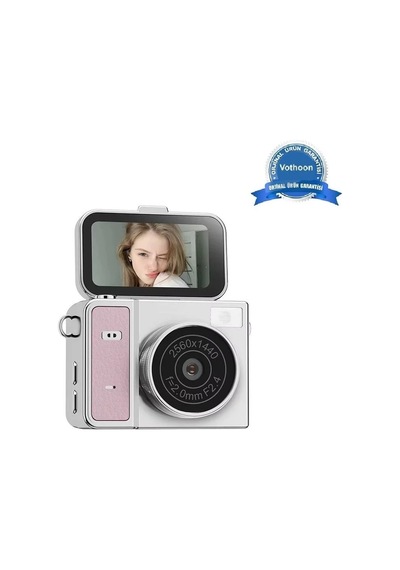 2k Mini Dijital Retro Video Kamera Flaşlı Dijital Vlog Mini Fotoğraf Makinesi Türkçe Menü Pembe