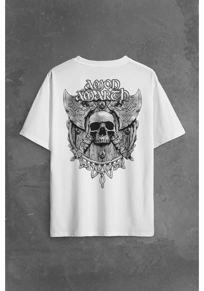 Amon Amarth Skull Logo Kuru Kafa Sırt Ön Baskılı Oversize Tişört Unisex T-shirt 001