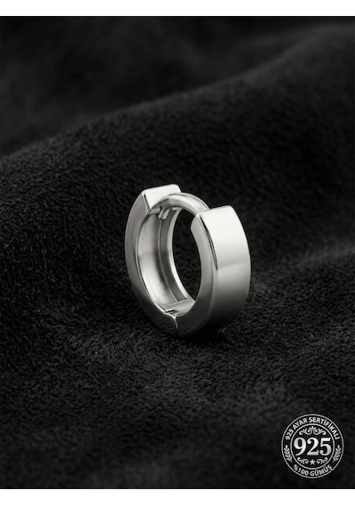 925 Ayar Gümüş Rodyum Kaplama Yuvarlak Erkek Huggie Halka Küpe - Tek 4x11mm