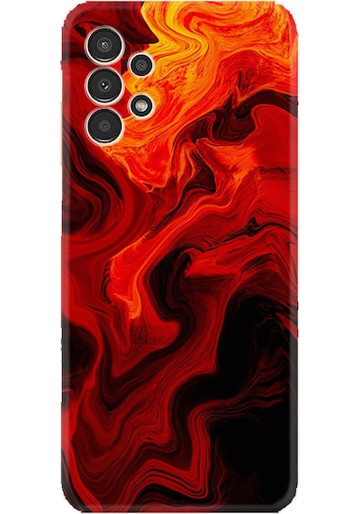 Samsung Uyumlu Galaxy A14 Kılıf Silikon Desen Özel Seri Red Orange Zigzag 1695