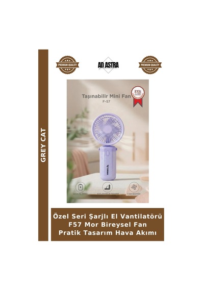 Özel Seri Şarjlı El Vantilatörü F57 Mor Bireysel Fan Pratik Tasarım Hava Akımı