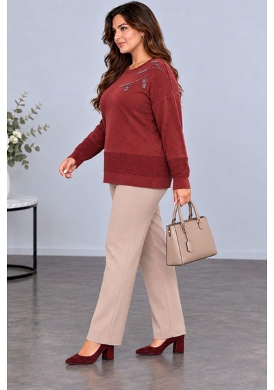 Cedy Denim Cedy Denım Kadın Bisiklet Yaka Dal Yaprak İşlemeli Taş Detaylı Dokulu Triko Kazak C27061 Bordo Cedy Denim Cedy Denım Kadın Bisiklet Yaka Dal Yaprak İşlemeli Taş Detaylı Dokulu Triko Kazak C27061 Bordo