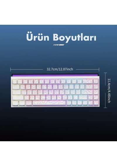 Desenli Kablolu Ergonomik Mekanik Oyuncu Klavyesi-ambiyans Aydınlatmalı Ajazz Nacodex Nk-68 Kontur Desenli - Beyaz