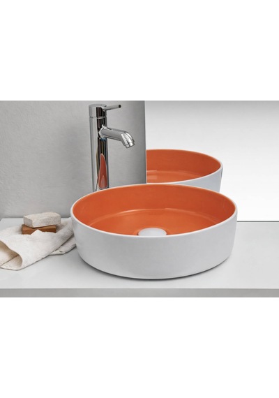 Smanni - Aquarius Rnd Tezgah Üstü Lavabo Mat Beyazturuncu - Lv1150-308- Turuncu