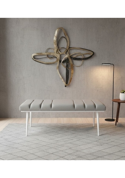 Özcan Metal Beyaz Metal Ayaklı Metal Kasalı Bench Mutfak Salon Antre Yatak Odası Balkon Puf Bank Gri
