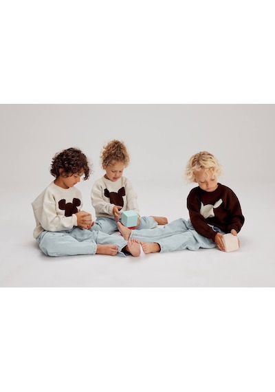 Lolliboomkids Unisex Çocuk Mickey Triko Kazak Bol Kesim Kot Pantolon Alt Üst Takım 2 Parça