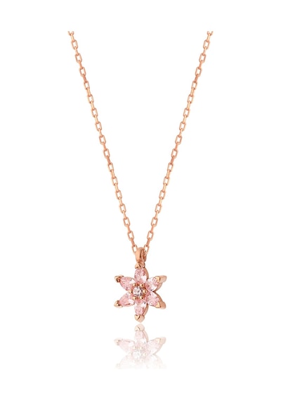 Zanaatsilver 925 Ayar Gümüş Rose Kaplama Pembe Taşlı Nilüfer Çiçeği Kolye