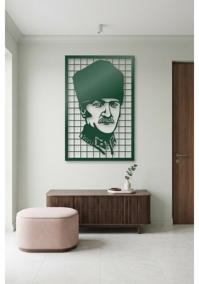 Mustafa Kemal Atatürk Metal Duvar Tablosu - Duvar Sanatı - Duvar Dekoru - Yeşil