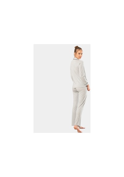 Türen Düz Uzun Kollu Gömlek Yaka Pijama Takım 3365/gri 001