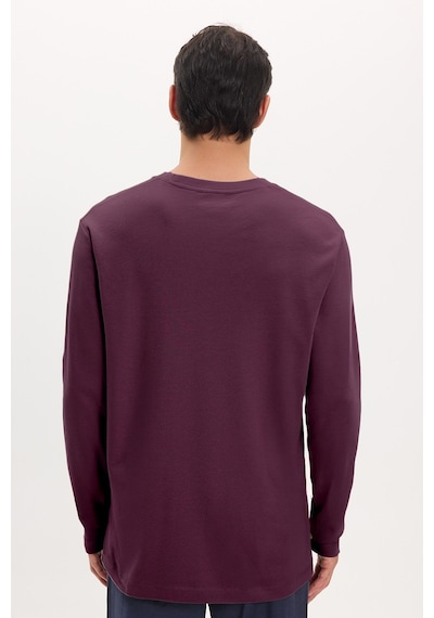 Tudors Unisex Relax Fit Rahat Kesim %100 Pamuk Uzun Kollu Bisiklet Yaka Bordo Basic Tişört-51285