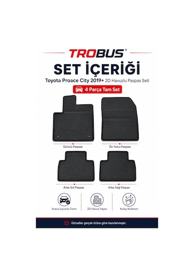 Trobus Toyota Proace City 2019 Ve Sonrası 7 Koltuk 2d Havuzlu Paspas