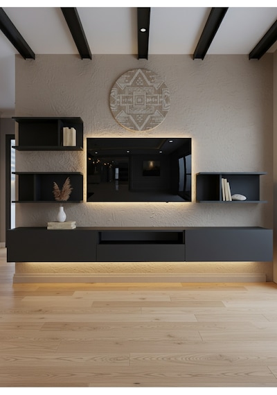 Resital Ledli Duvara Monte Tv Sehpası - Antrasit - W6014-4 Antrasit