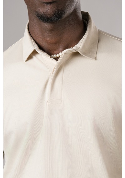 Fbi Regular Fit Likralı Gizli Düğmeli Polo Yaka T-shirt Krem