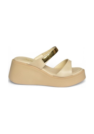 Fox Shoes Y973518509 Bej Kalın Tabanlı Kadın Terlik Bej