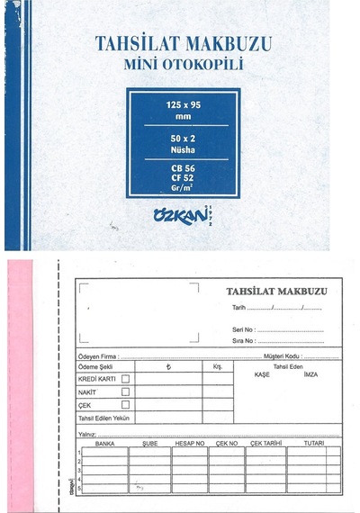 Özkan Tahsilat Makbuzu Otokopili Mini 50X2 Nüsha 12 ADET **