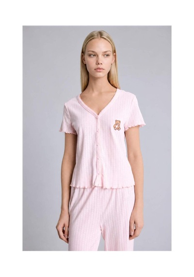 Defacto Regular Fıt Kısa Kollu Ayıcıklı 2li Pembe Pijama Takımı H3709ax26aupn436 Pembe-pn436