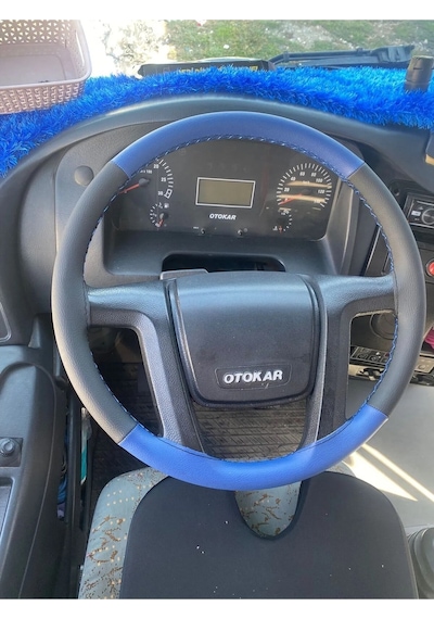 Dikişli Direksiyon Kılıfı Siyah/mavi Deri Mavi Dikişli Otokar Otobüs İçin