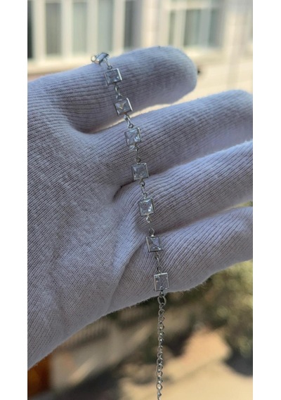 Kadın Gümüş Renk Prenses Kesim Zirkon Taşlı Bileklik 18 Cm